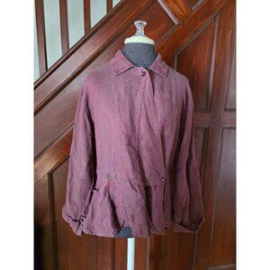 Flax By Jeanne Engelhart Womens Small Burgundy Linen Jacket